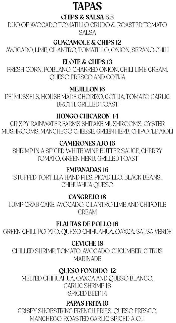 Madre & Mercado menu page 1