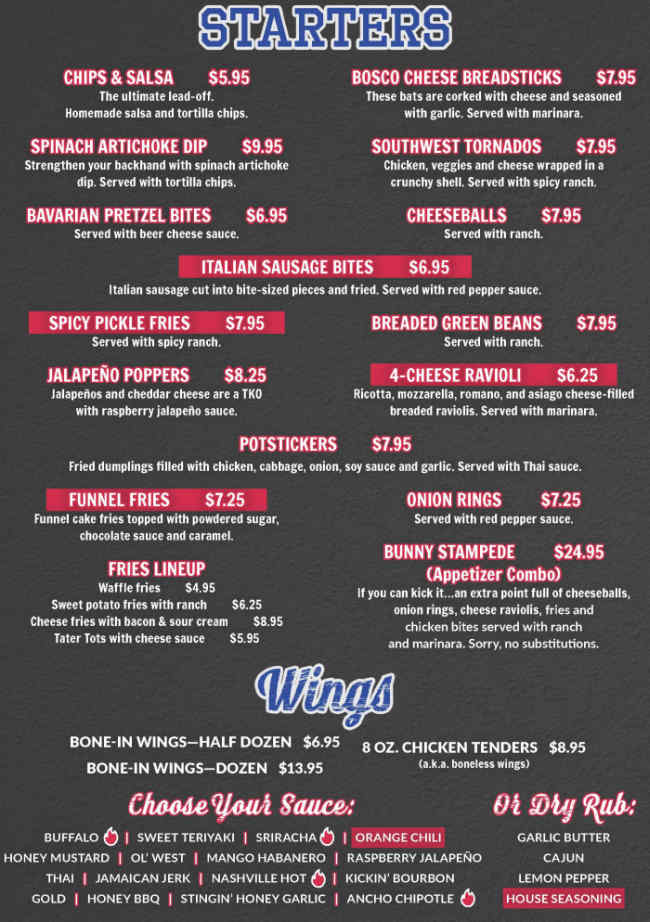 Cubbys Sports Bar & Grill menu page 1