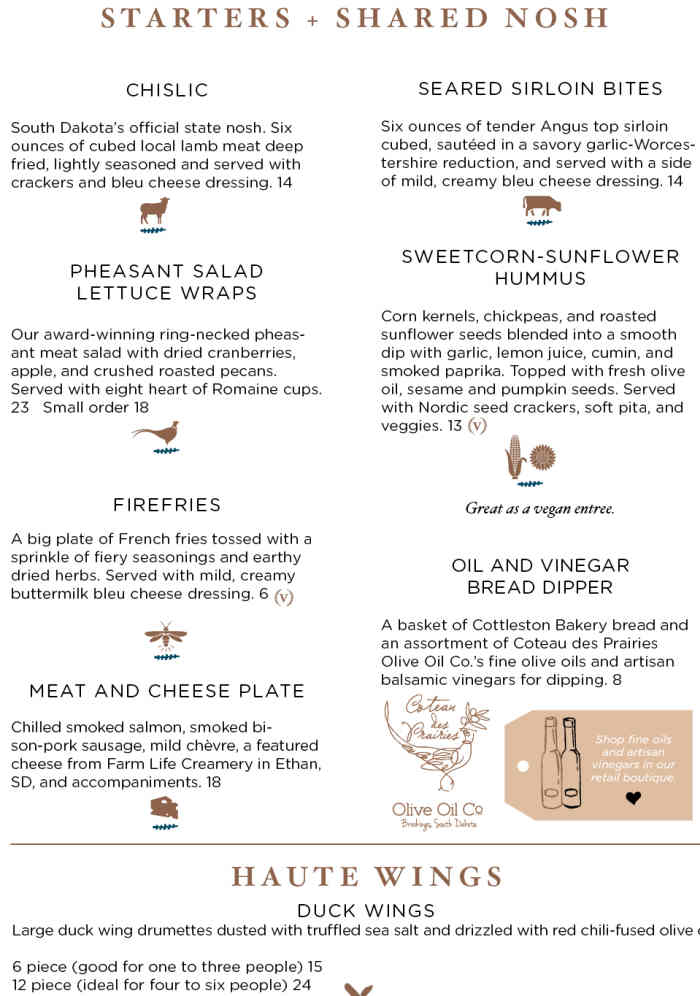 Pheasant Restaurant menu page 1