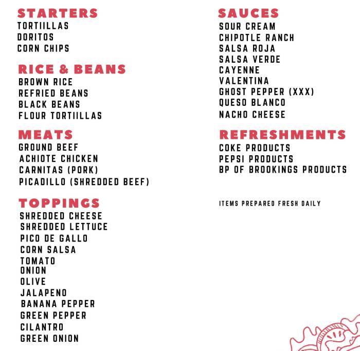 Taco Express menu page 1