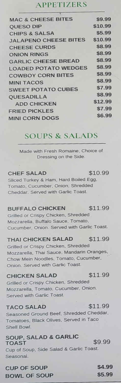 The Depot Pub Casino menu page 1