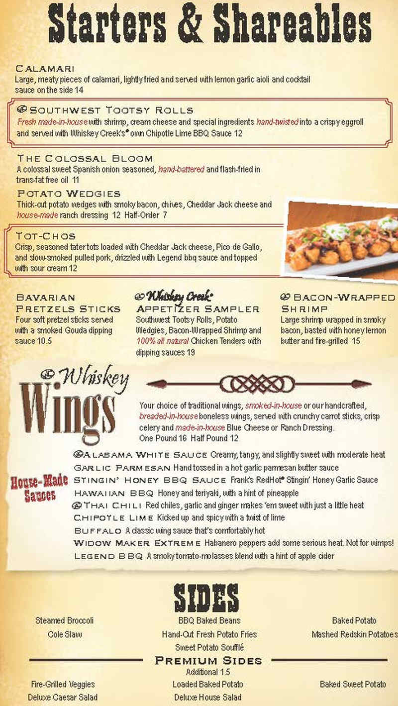 Whiskey Creek menu page 1