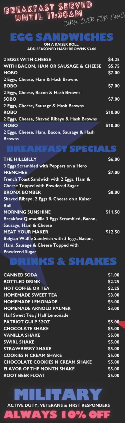 Patriots Grub & Sweets menu page 1