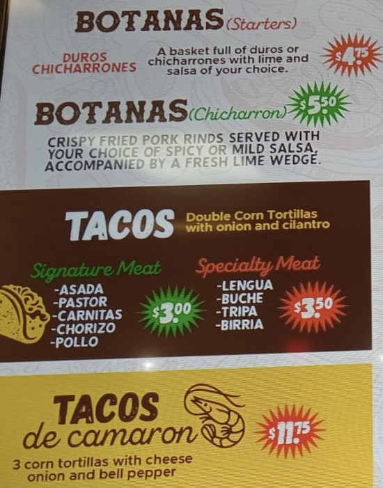 Taqueria El Jarocho menu page 1