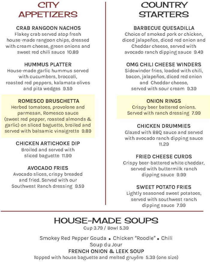 Cafe Brule menu page 1