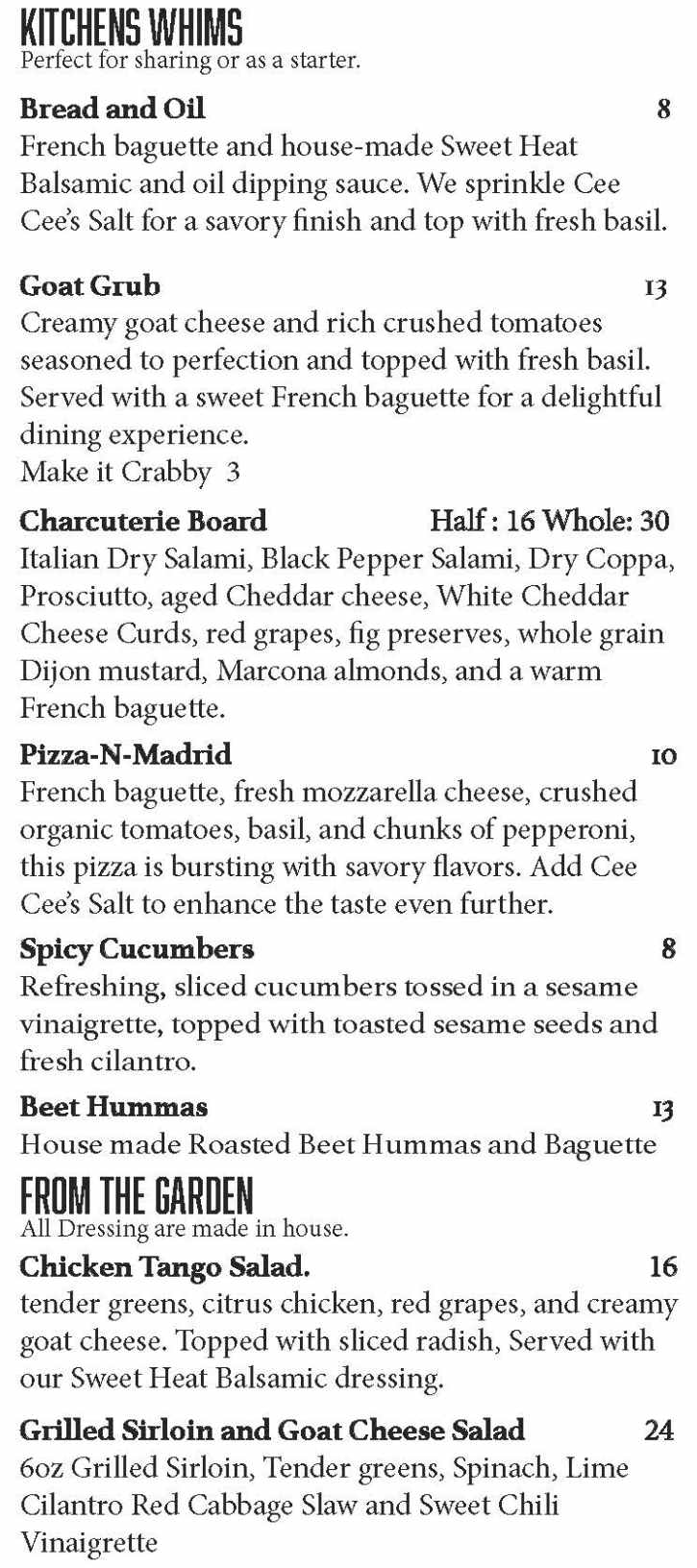 Cee Cee's 605 Kitchen menu page 1