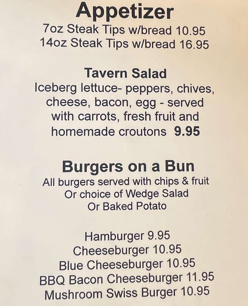 Hartford Steak Co Tavern menu page 1
