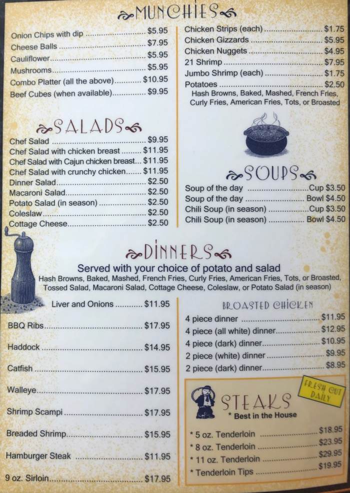 Whimp's Place menu page 1