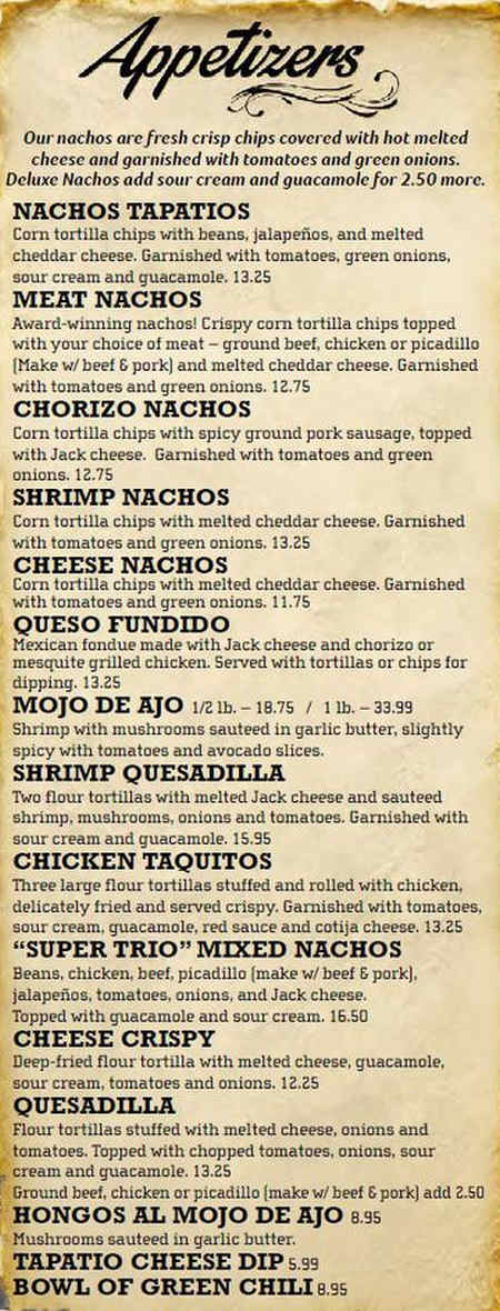 El Tapatio Mexican menu page 1