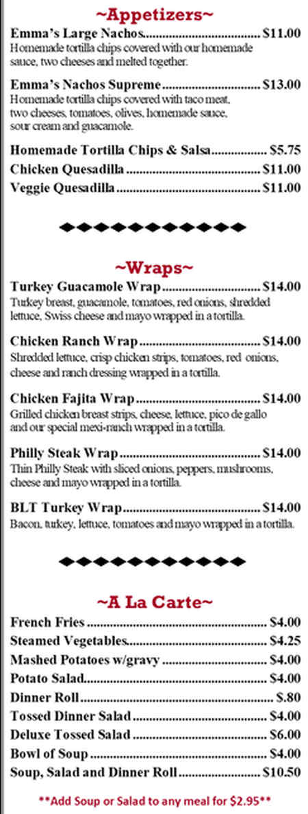 Houston's Trail's End menu page 1