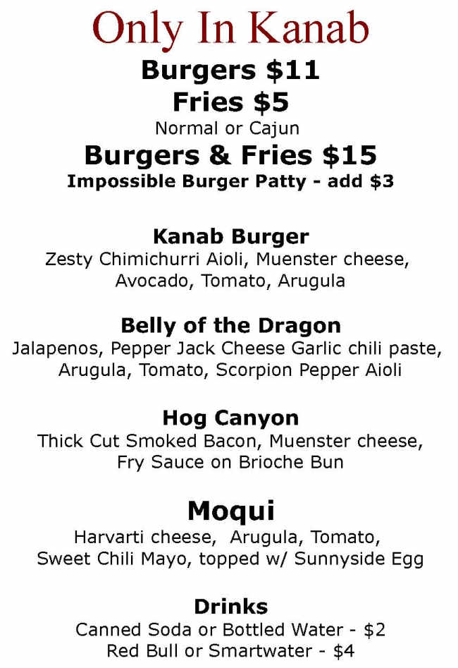 Only In Kanab menu page 1