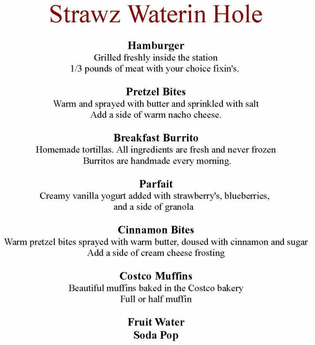 Strawz Waterin' Hole menu page 1