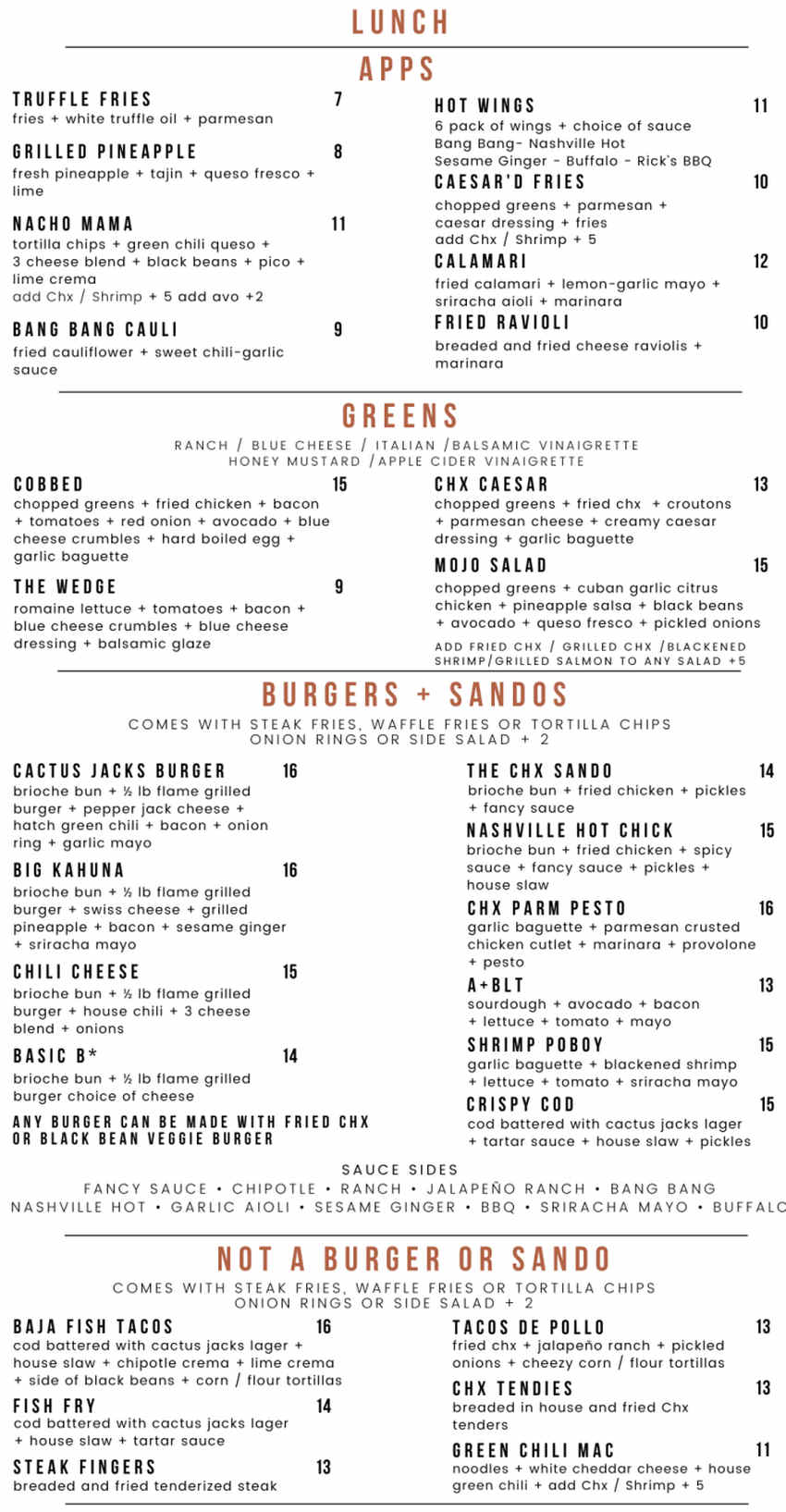 Cactus Jacks Menu, Moab, UT