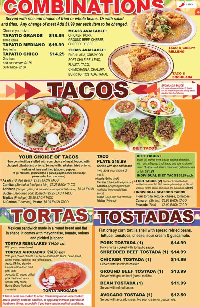 El Tapatio menu page 1