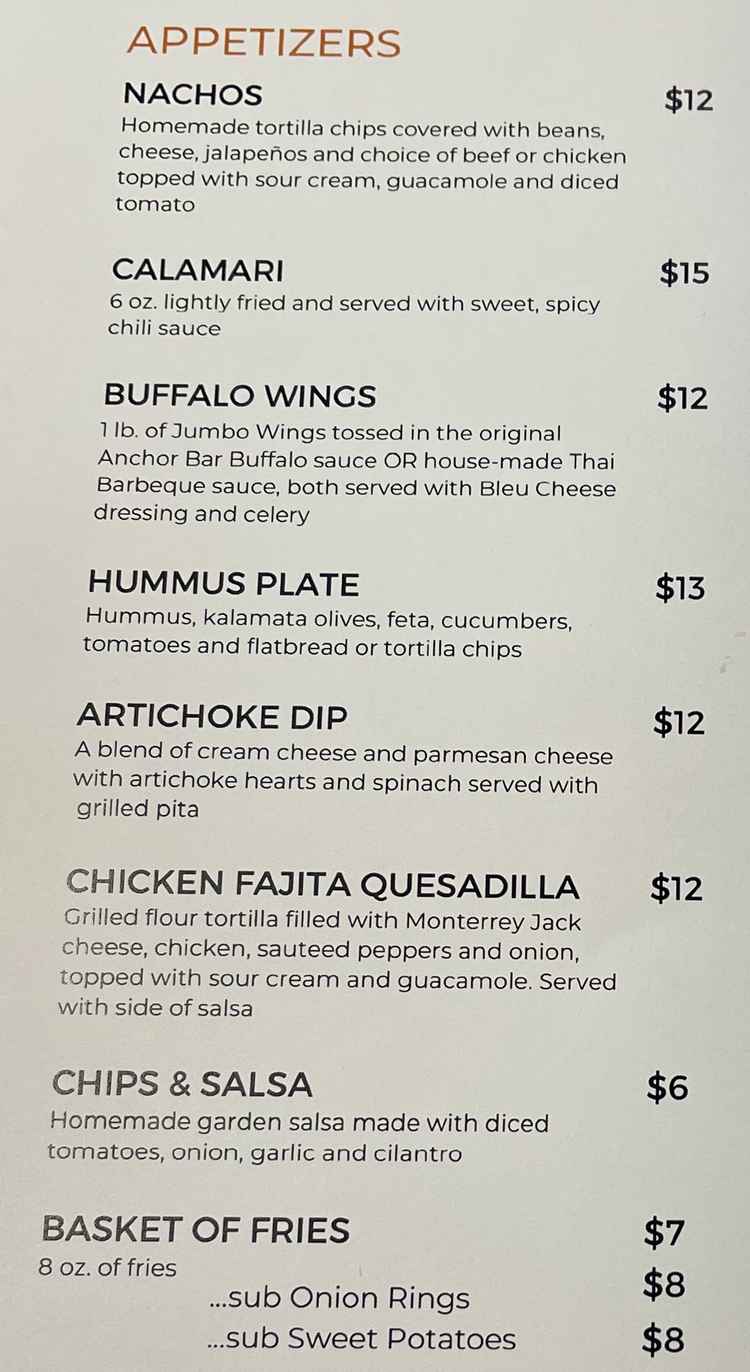 Horizon View Restaurant menu page 1