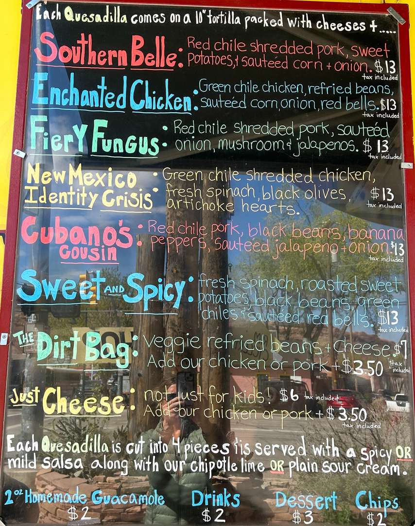 Quesadilla Mobilla menu page 1