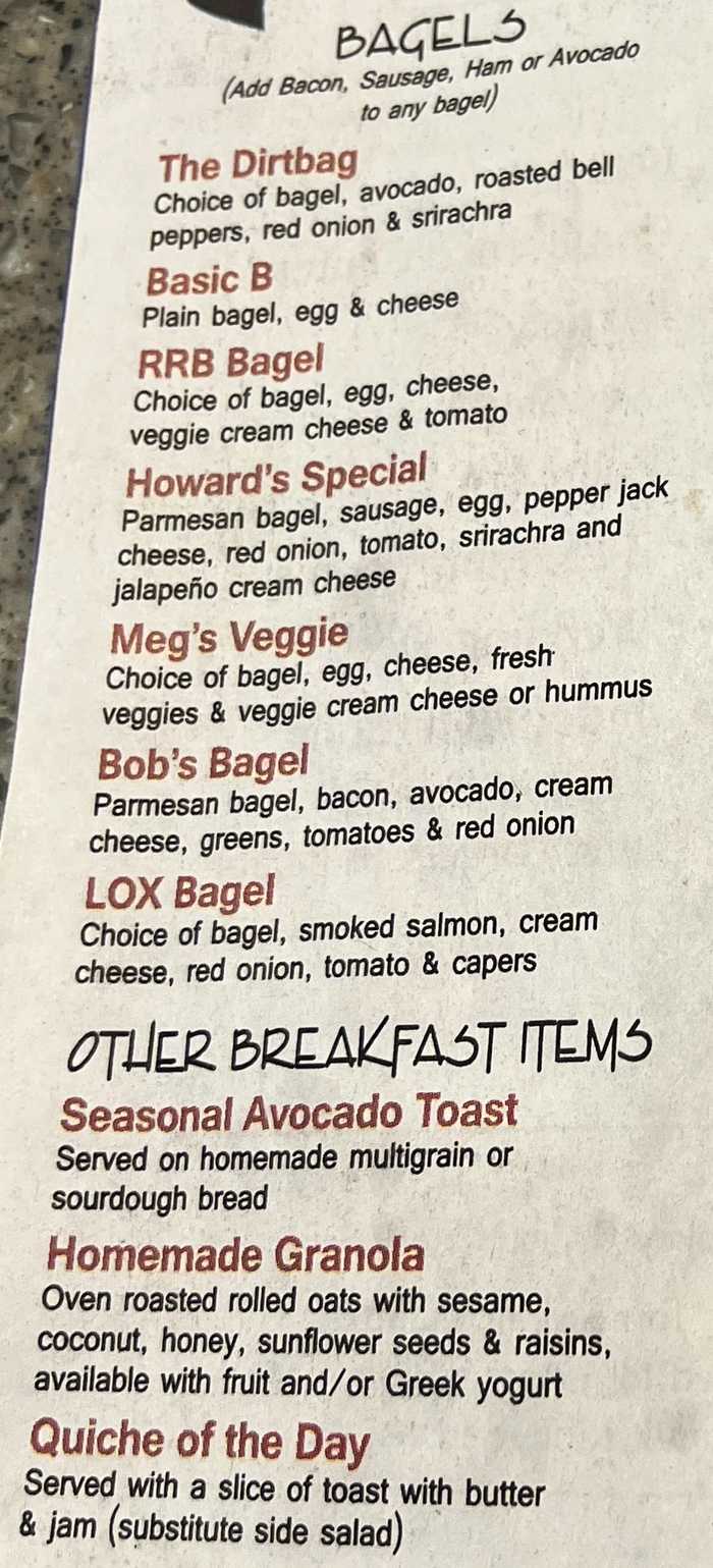 Red Rock Bakery & Cafe menu page 1