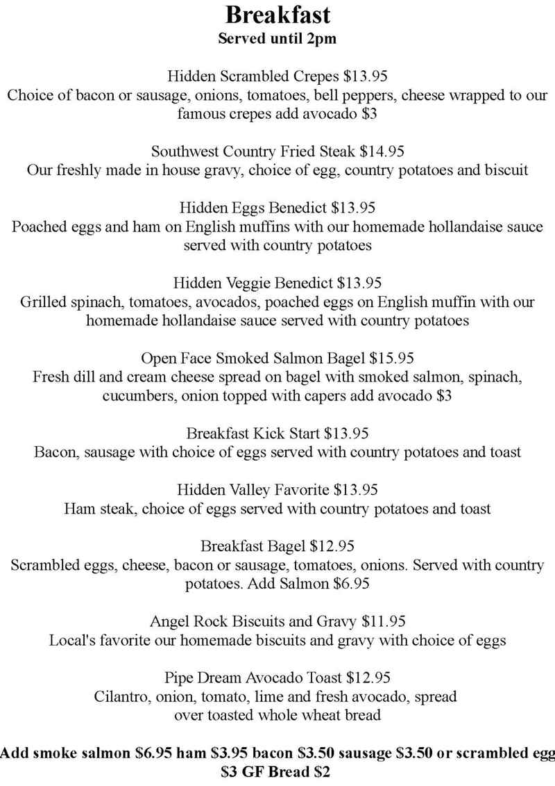 Hidden Cuisine menu page 1