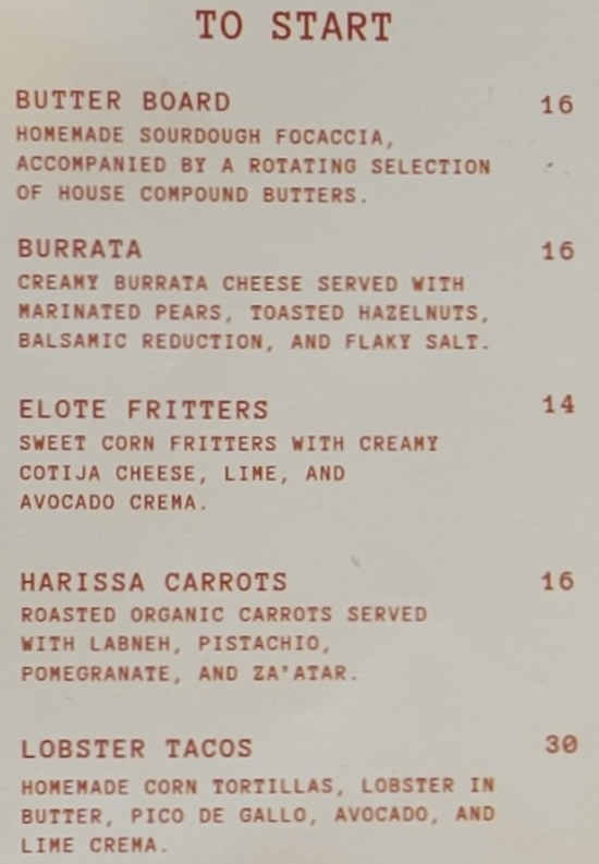 Birdy's Finer Diner menu page 1