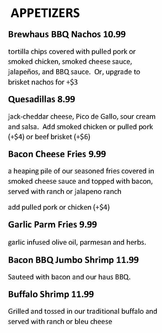 Bull & Bones menu page 1