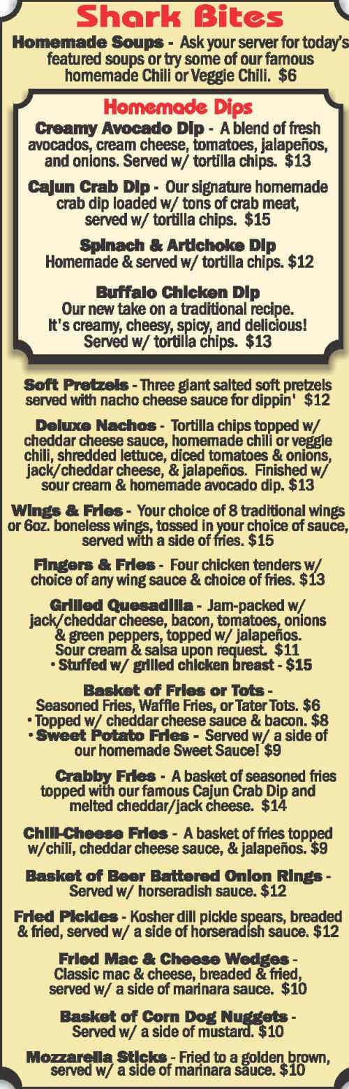 Sharkey's Wing & Rib Joint menu page 1