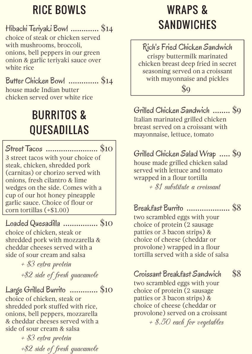 A Bite To Remember menu page 1