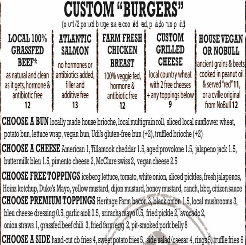 Citizen Burger Bar menu page 1