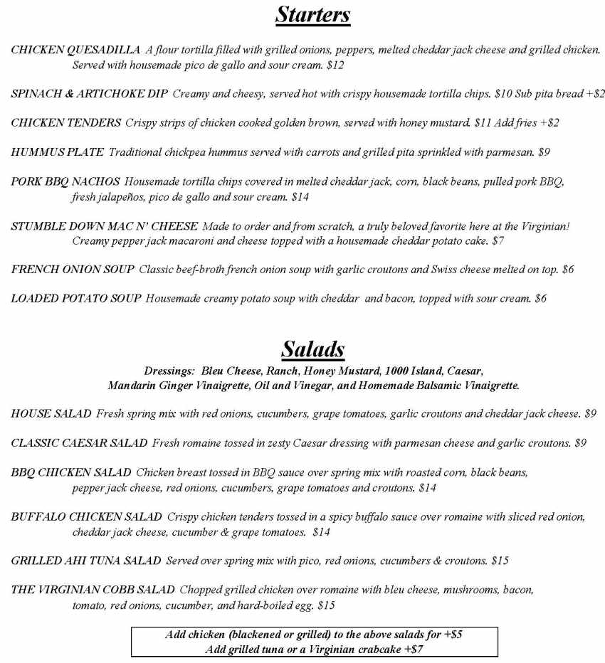 The Virginian menu page 1