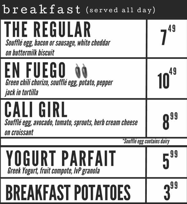 Ivy Provisions menu page 1