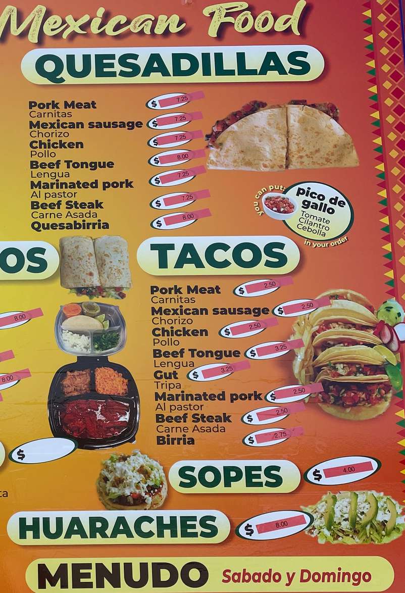 Tacos El Tio menu page 1