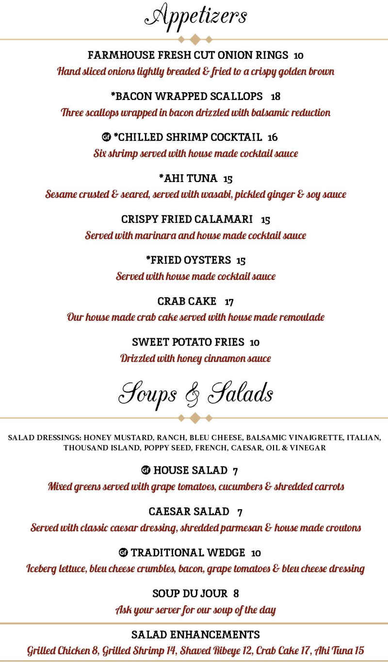 The Farmhouse menu page 1