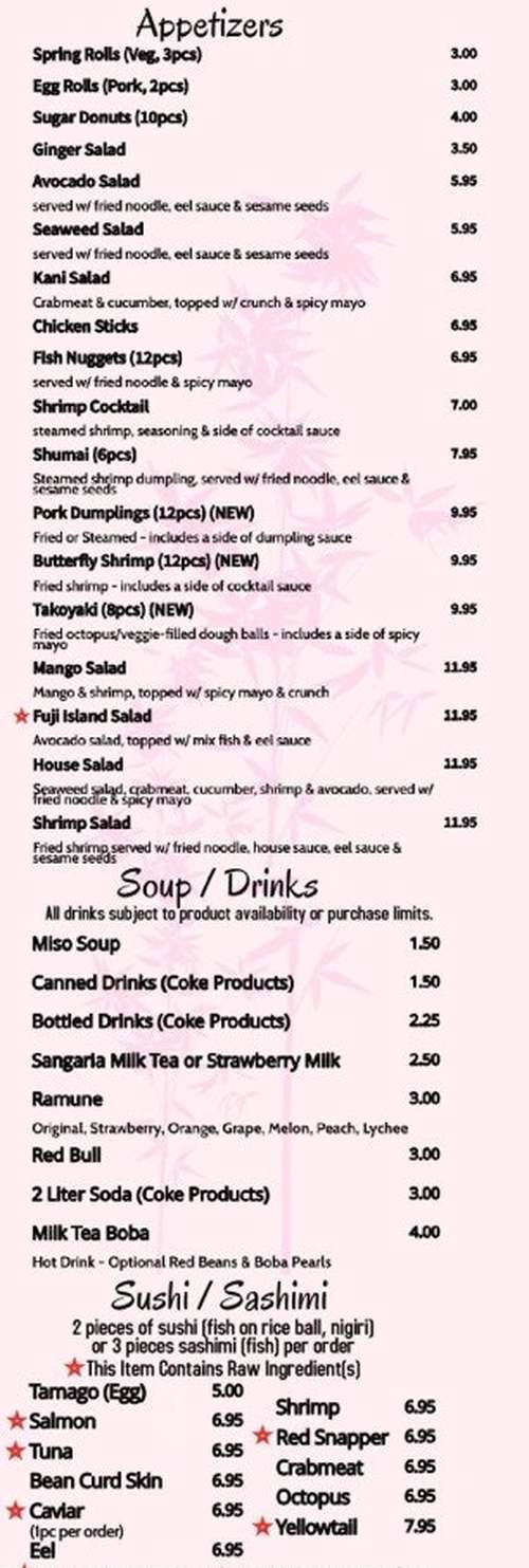 Nagoya Sushi menu page 1