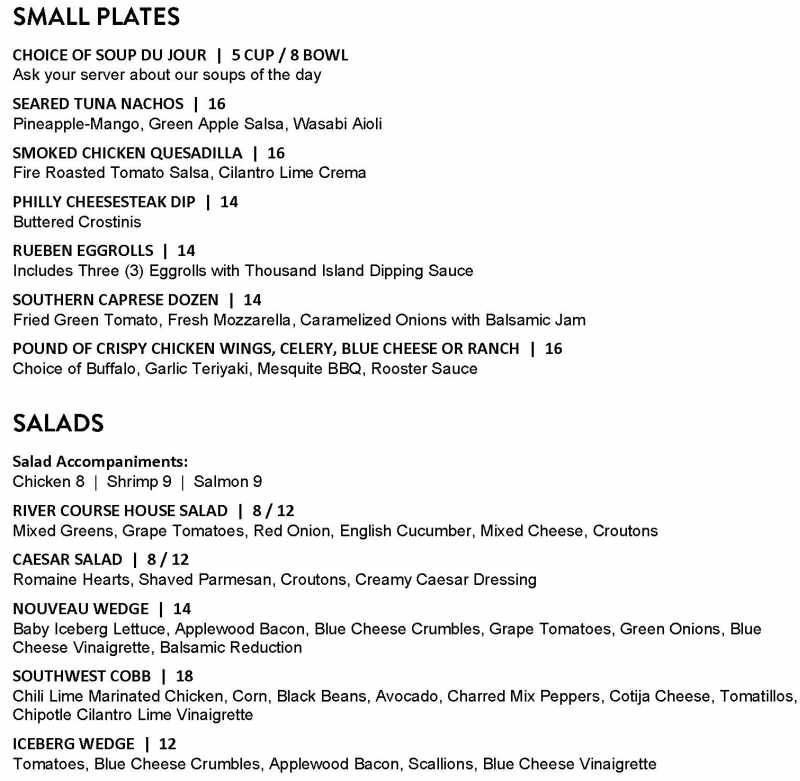 Preston's at River Course menu page 1