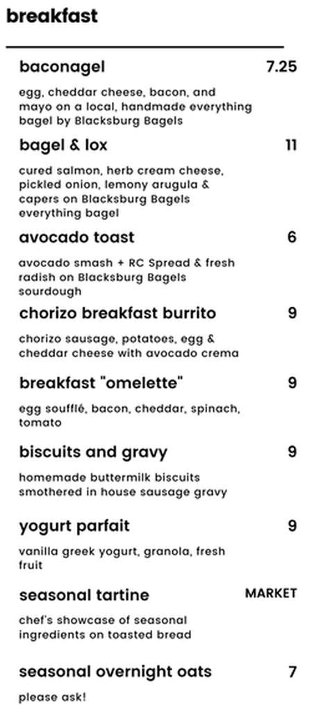 Radford Coffee Co menu page 1