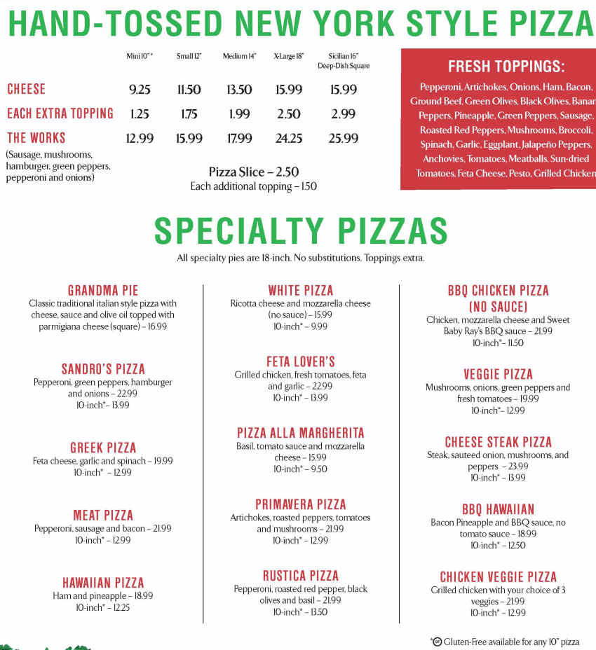 Sal's Jr Pizza menu page 1