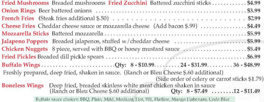 Brother's Pizza menu page 1