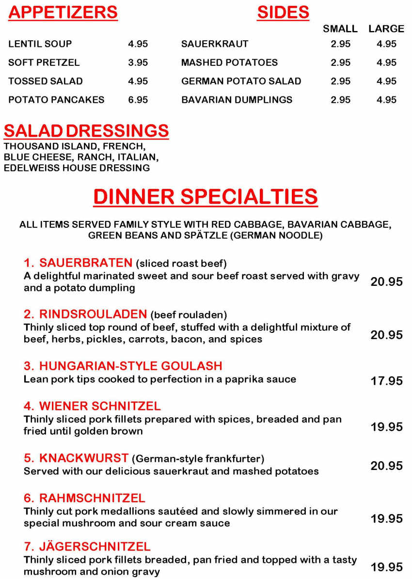 Edelweiss menu page 1