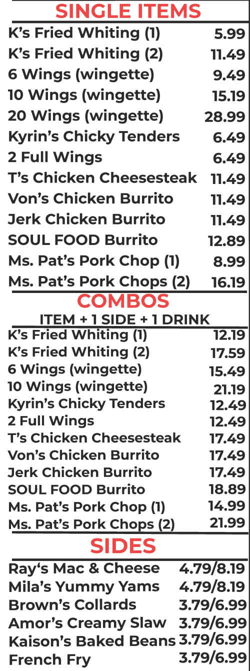Charlotte's Kitchenette menu page 1