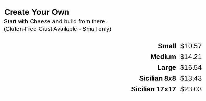 Scotto's Italian Pizzeria menu page 1