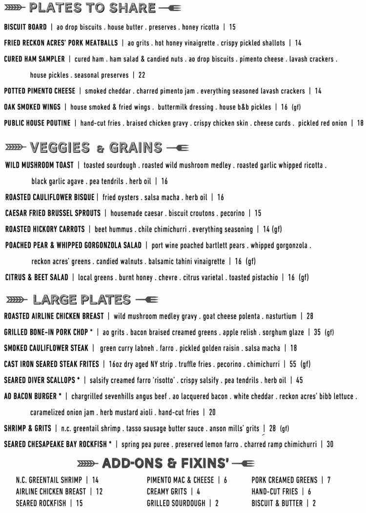 Amber Ox Public House menu page 1