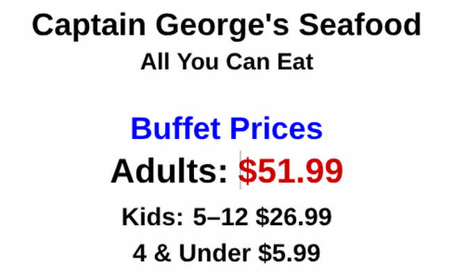 Captain George's Seafood menu page 1
