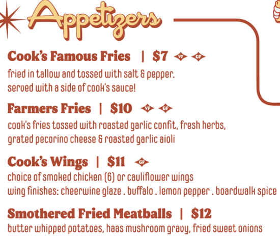 Cook's Burger Bar menu page 1