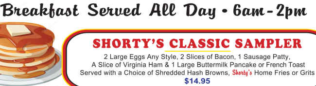 Shorty's Diner menu page 1