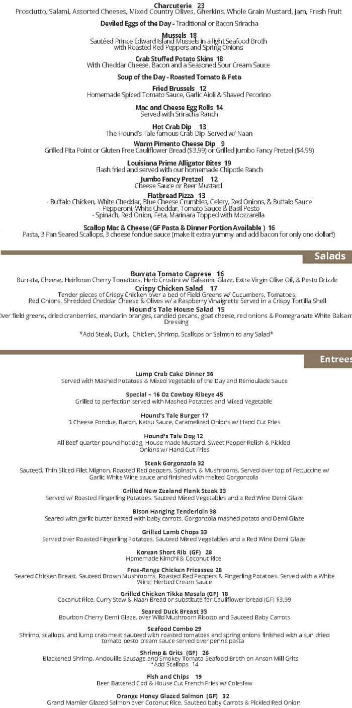 The Hound's Tale menu page 1