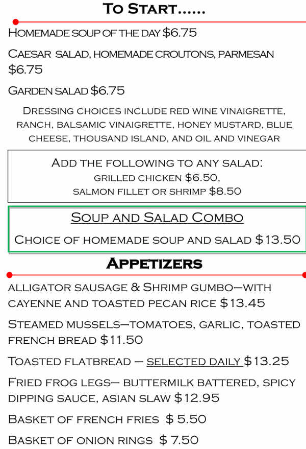 The Huntsman's Grill menu page 1