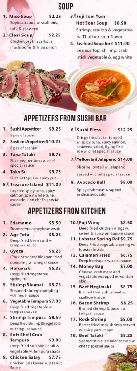 Fuji Hibachi menu page 1