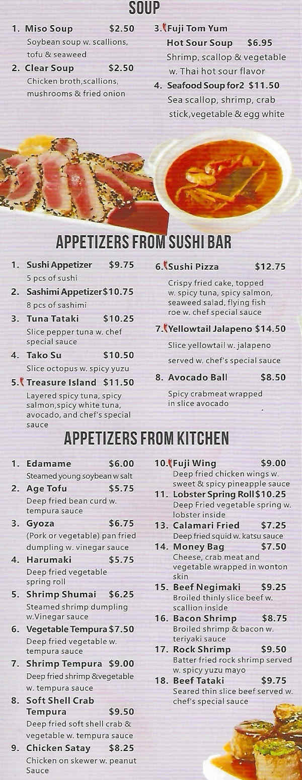 Fuji Hibachi menu page 1