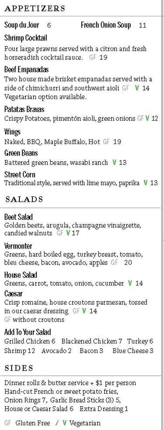 Mt Anthony CC Grille menu page 1