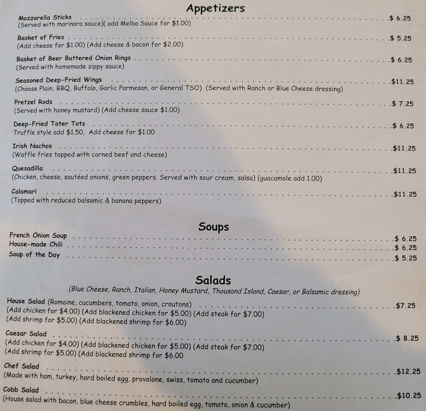 The Dutchman's Tavern menu page 1