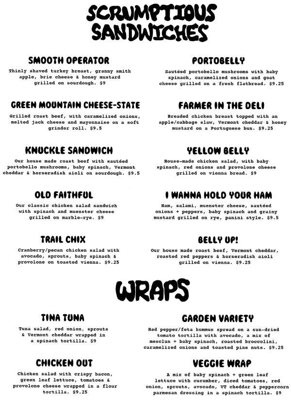 Your Belly's Deli menu page 1